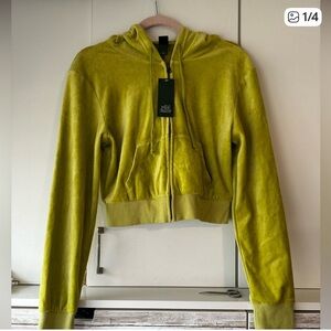 Wild Fable Velour Cropped Zip Hoodie Lime Green NWT Size Small
